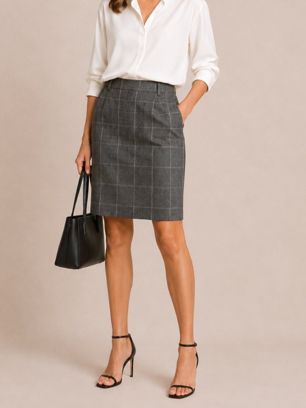 Judith and Charles Wool Plaid Pencil Skirt Charcoal Grey Sz 6